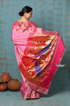 Tyohaar ~ Handloom Pure Silk Paithani Saree with Traditional Peacock Pallu ~ Pastel Pink (By Government Certified Weavers) - verymuchindian.com