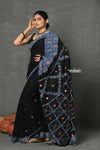 Tyohaar ~ High Quality Mul Cotton Saree with Hand Mirror & Patch Work ~ Blue - verymuchindian.com