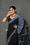 Tyohaar ~ High Quality Mul Cotton Saree with Hand Mirror & Patch Work ~ Blue - verymuchindian.com
