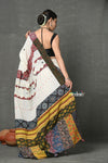 Tyohaar ~ High Quality Mul Cotton Saree with Hand Mirror & Patch Work ~ White - verymuchindian.com