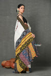 Tyohaar ~ High Quality Mul Cotton Saree with Hand Mirror & Patch Work ~ White - verymuchindian.com