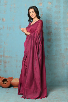 Tyohaar ~ Mul Cotton Khadi Design Handloom Woven Saree - Magenta - verymuchindian.com
