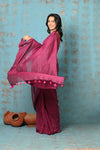 Tyohaar ~ Mul Cotton Khadi Design Handloom Woven Saree - Magenta - verymuchindian.com