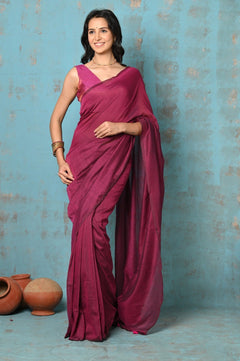 Tyohaar ~ Mul Cotton Khadi Design Handloom Woven Saree - Magenta - verymuchindian.com