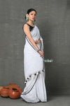 Tyohaar ~ Mul Cotton Khadi Design Handloom Woven Saree - White - verymuchindian.com