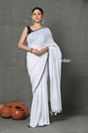 Tyohaar ~ Mul Cotton Khadi Design Handloom Woven Saree - White - verymuchindian.com