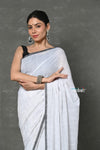 Tyohaar ~ Mul Cotton Khadi Design Handloom Woven Saree - White - verymuchindian.com