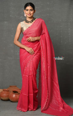 Tyohaar ~ Mul Cotton Zari Design Handloom Woven Saree - Bright Red - verymuchindian.com