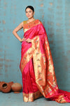 Tyohaar Premium Asawali Border ~ Signature Weave! Handloom Pure Silk Pink Paithani Saree with Exclusive Asawali Buttis - verymuchindian.com