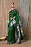 Tyohaar Premium~ Handloom Pure Silk Muniya Border Paithani Saree with Handcrafted Deer Pallu ~ Royal Green - verymuchindian.com
