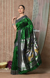 Tyohaar Premium~ Handloom Pure Silk Muniya Border Paithani Saree with Handcrafted Deer Pallu ~ Royal Green - verymuchindian.com