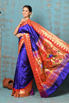 Tyohaar Premium Temple Border ~ Signature Weave! Handloom Pure Silk Paithani Saree with Exclusive Temple Border ~ Royal Blue - verymuchindian.com