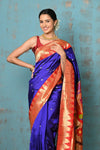 Tyohaar Premium Temple Border ~ Signature Weave! Handloom Pure Silk Paithani Saree with Exclusive Temple Border ~ Royal Blue - verymuchindian.com