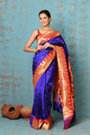 Tyohaar Premium Temple Border ~ Signature Weave! Handloom Pure Silk Paithani Saree with Exclusive Temple Border ~ Royal Blue - verymuchindian.com