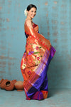 Tyohaar Premium Temple Border ~ Signature Weave! Handloom Pure Silk Paithani Saree with Exclusive Temple Border ~ Royal Blue - verymuchindian.com