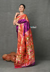 Tyohaar Premium~Designed By VMI Premium~ Handloom Pure Lotus Border and Rajhans Swan Pallu in Wine - verymuchindian.com