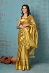 Tyohaar ~ Pure Handwoven Organic Tissue Linen Saree - Shimmery Gold - verymuchindian.com