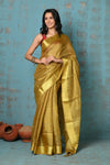Tyohaar ~ Pure Handwoven Organic Tissue Linen Saree - Shimmery Gold - verymuchindian.com