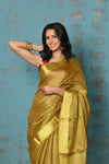 Tyohaar ~ Pure Handwoven Organic Tissue Linen Saree - Shimmery Gold - verymuchindian.com