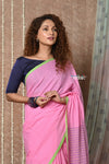 Tyohaar ~ Pure Mul Cotton Handloom Saree ~ Blush Pink - verymuchindian.com