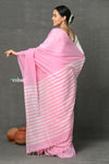 Tyohaar ~ Pure Mul Cotton Handloom Saree ~ Feather Pink - verymuchindian.com