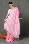 Tyohaar ~ Pure Mul Cotton Handloom Saree ~ Feather Pink - verymuchindian.com