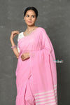 Tyohaar ~ Pure Mul Cotton Handloom Saree ~ Feather Pink - verymuchindian.com
