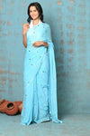 Tyohaar ~ Pure Mul Cotton Handloom Saree with Sequin - Sky Blue - verymuchindian.com