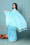 Tyohaar ~ Pure Mul Cotton Handloom Saree with Sequin - Sky Blue - verymuchindian.com