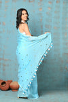 Tyohaar ~ Pure Mul Cotton Handloom Saree with Sequin - Sky Blue - verymuchindian.com