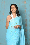 Tyohaar ~ Pure Mul Cotton Handloom Saree with Sequin - Sky Blue - verymuchindian.com