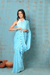 Tyohaar ~ Pure Mul Cotton Handloom Saree with Sequin - Sky Blue - verymuchindian.com