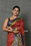 Tyohaar ~ Pure Tussar Silk Handloom with Kalamkari Print by Khadigram Certified Weavers ~ Red - verymuchindian.com
