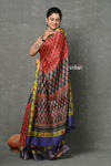 Tyohaar ~ Pure Tussar Silk Handloom with Kalamkari Print by Khadigram Certified Weavers ~ Red - verymuchindian.com