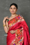 Tyohaar ~ Signature Weave! Handloom Pure Silk Paithani Saree with Handcrafted Floral Peacock Parrot Border ~ Rani Pink ( SHIPPING IN 55 DAYS) - verymuchindian.com