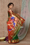 Tyohaar ~ Signature Weave! Handloom Pure Silk Paithani Saree with Handcrafted Peacock Pallu ~ Royal Green - verymuchindian.com