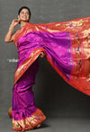 Tyohaar ~ Signature Weave! Handloom Pure Silk Paithani Saree with Handcrafted Peacock Parrot Zari Border ~ Royal Purple - verymuchindian.com
