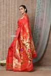 Tyohaar ~ Signature Weave! Handloom Pure Silk Paithani Saree with Handcrafted Traditional Floral Bageecha Pallu ~ Bright Red - verymuchindian.com