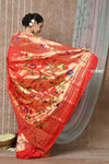 Tyohaar ~ Signature Weave! Handloom Pure Silk Paithani Saree with Handcrafted Traditional Floral Bageecha Pallu ~ Bright Red - verymuchindian.com