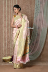 Tyohaar Signature Weave~ Handloom Pure Silk Triple Muniya Border Brocade Paithani Saree with Handcrafted Deer Pallu ~ Ivory - verymuchindian.com