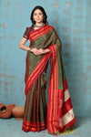 Tyohaar ~ Traditional Handloom Dual Tone Green Red Ilkal Cotton Viscose with Red Pure Silk Pallu - verymuchindian.com