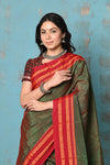 Tyohaar ~ Traditional Handloom Dual Tone Green Red Ilkal Cotton Viscose with Red Pure Silk Pallu - verymuchindian.com