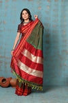 Tyohaar ~ Traditional Handloom Dual Tone Green Red Ilkal Cotton Viscose with Red Pure Silk Pallu - verymuchindian.com