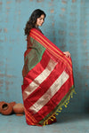 Tyohaar ~ Traditional Handloom Dual Tone Green Red Ilkal Cotton Viscose with Red Pure Silk Pallu - verymuchindian.com