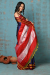 Tyohaar ~ Traditional Handloom Navy Blue Ilkal Cotton Viscose with Red Pure Silk Pallu - verymuchindian.com