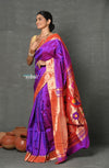 Tyohaar~Designed By VMI ~ Handloom Pure Silk Muniya Border Brocade with Floral Parrot Pallu in Purple Pink - verymuchindian.com