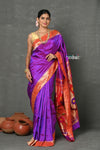Tyohaar~Designed By VMI ~ Handloom Pure Silk Muniya Border Brocade with Floral Parrot Pallu in Purple Pink - verymuchindian.com