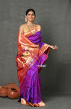 Tyohaar~Designed By VMI ~ Handloom Pure Silk Muniya Border Brocade with Floral Parrot Pallu in Purple Pink - verymuchindian.com