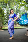 Unique Bestseller ~ Handloom Pure Silk Paithani Saree With Handcrafted Peacock Pallu in Lavender Bloom (by Govt Certified Weavers) - verymuchindian.com