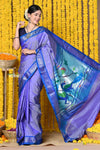 Unique Bestseller ~ Handloom Pure Silk Paithani Saree With Handcrafted Peacock Pallu in Lavender Bloom (by Govt Certified Weavers) - verymuchindian.com